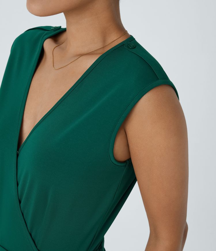 Mono cuello V cruzado sin mangas bolsillo lateral