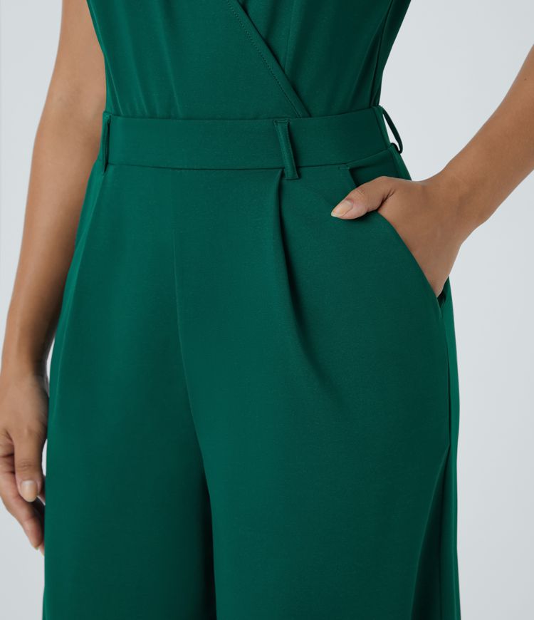 Mono cuello V cruzado sin mangas bolsillo lateral