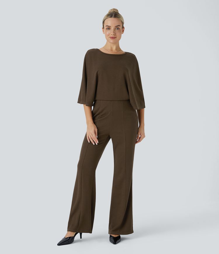 Mono oficina cuello barco botón manga codo bolsillo lateral