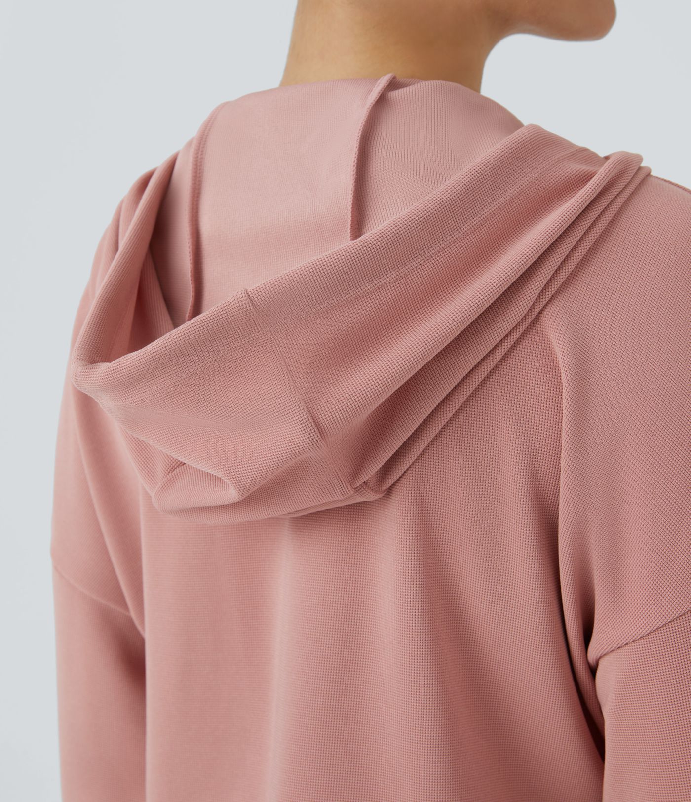 Hooded Drawstring Zipper Pocket Cut Out Waffle Casual Jumpsuit