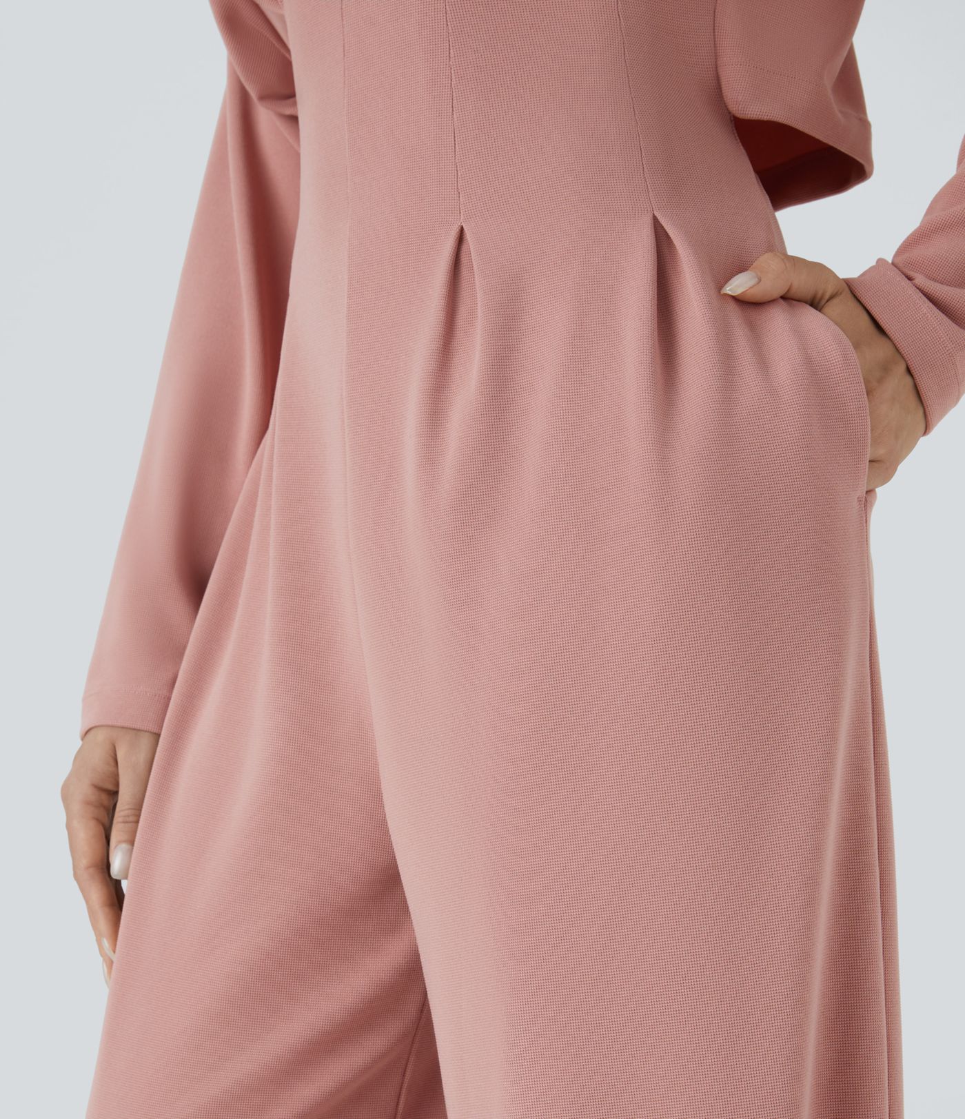 Hooded Drawstring Zipper Pocket Cut Out Waffle Casual Jumpsuit