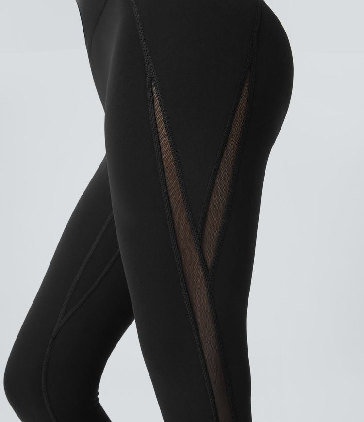 High Waisted Antislip Tummy Control Pocket Contrast Mesh Quick Dry 7/8 Workout Leggings