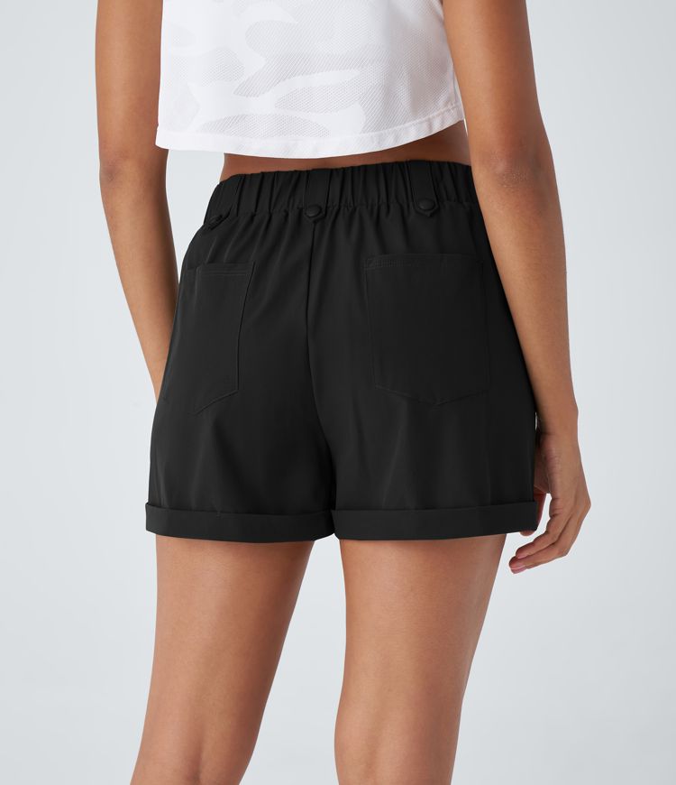 Short de randonnée imperméable à taille haute, plissé, avec poches et ourlet roulé