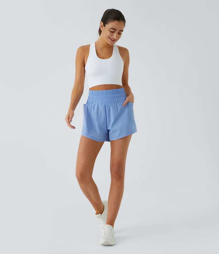 High Waist Side Pocket 2-in-1 Workout Shorts