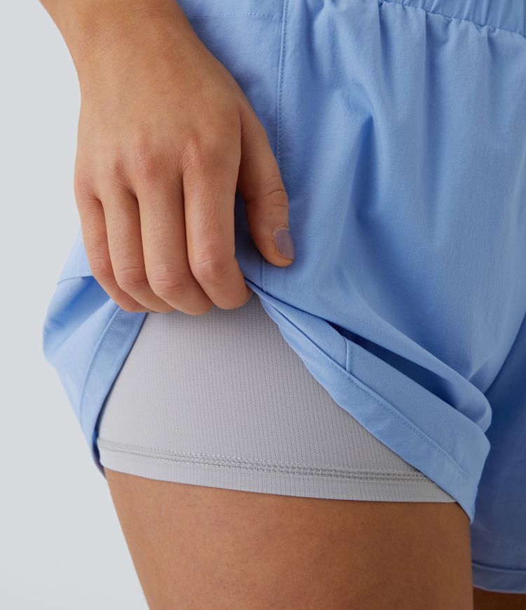 High Waist Side Pocket 2-in-1 Workout Shorts