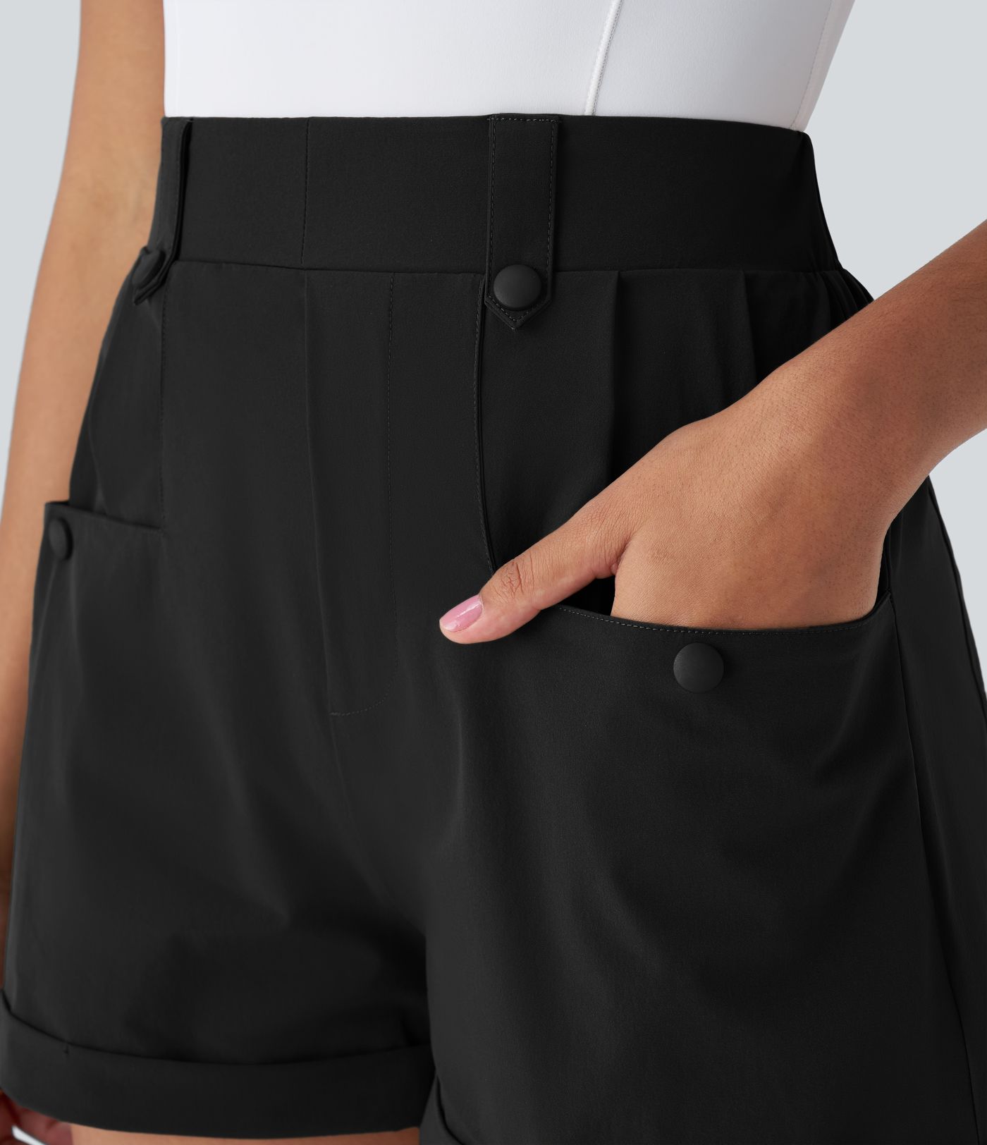 Short de randonnée imperméable à taille haute, plissé, avec poches et ourlet roulé