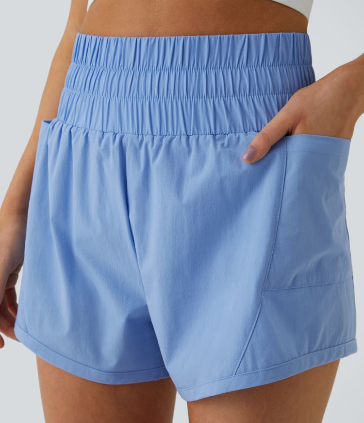 High Waist Side Pocket 2-in-1 Workout Shorts