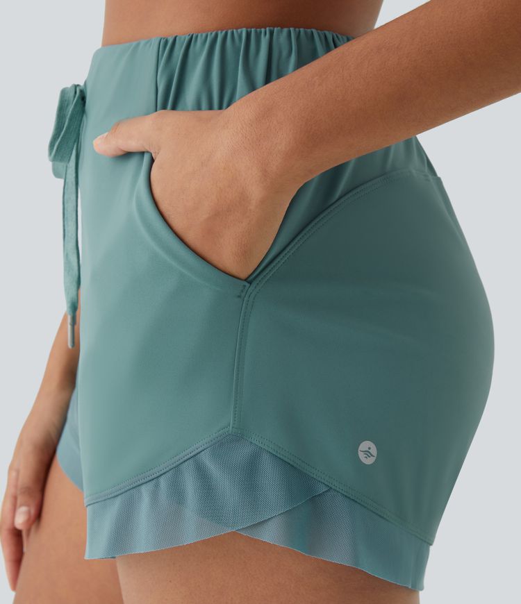 Pantalón corto Softlyzero™ Airy entrenamiento 2 en 1 malla contrastante tacto fresco tiro alto cordón bolsillo lateral-UPF50+