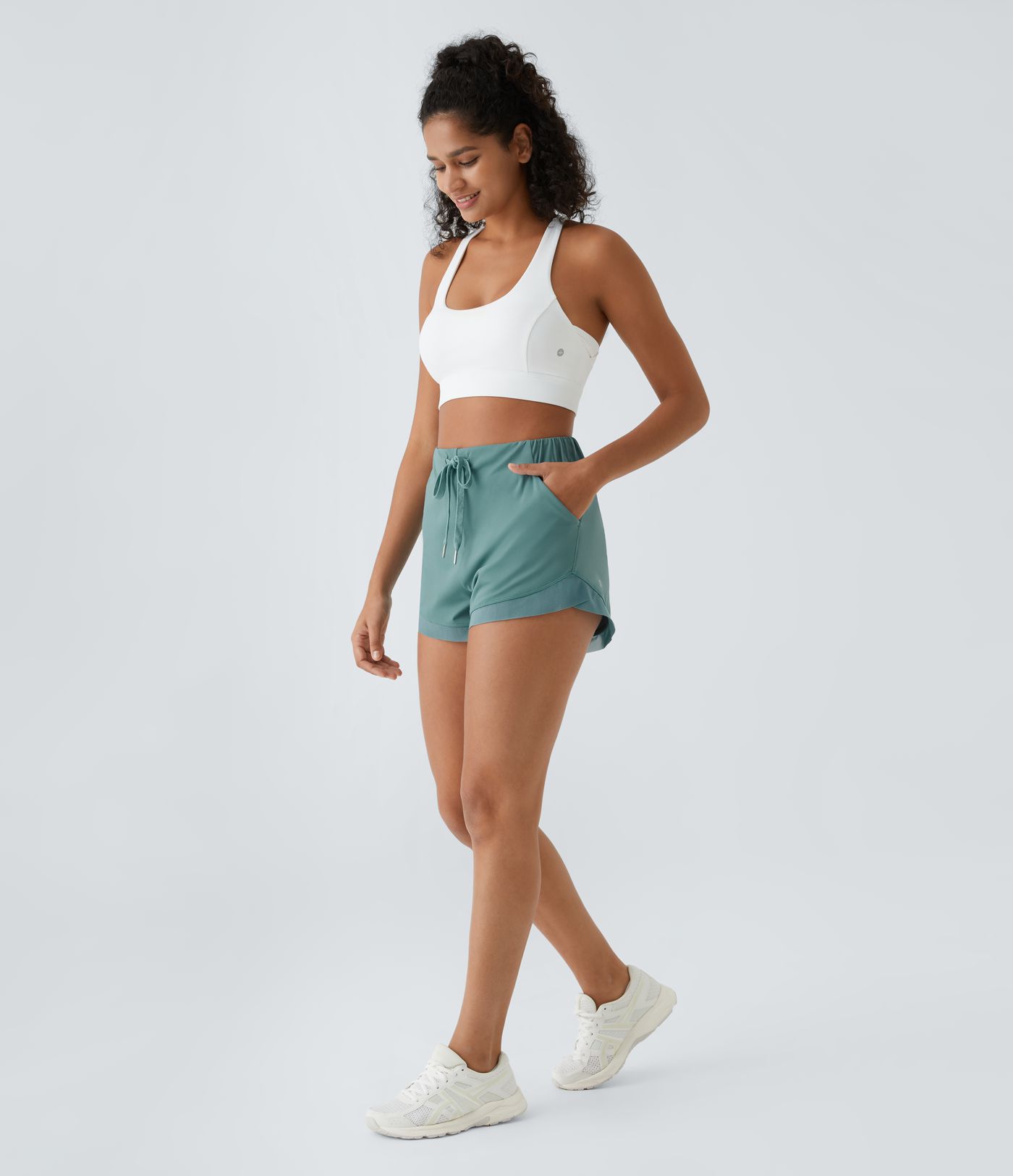 Softlyzero™ Airy High Waisted Drawstring Side Pocket 2-in-1 Contrast Mesh  Workout Shorts-UPF50+