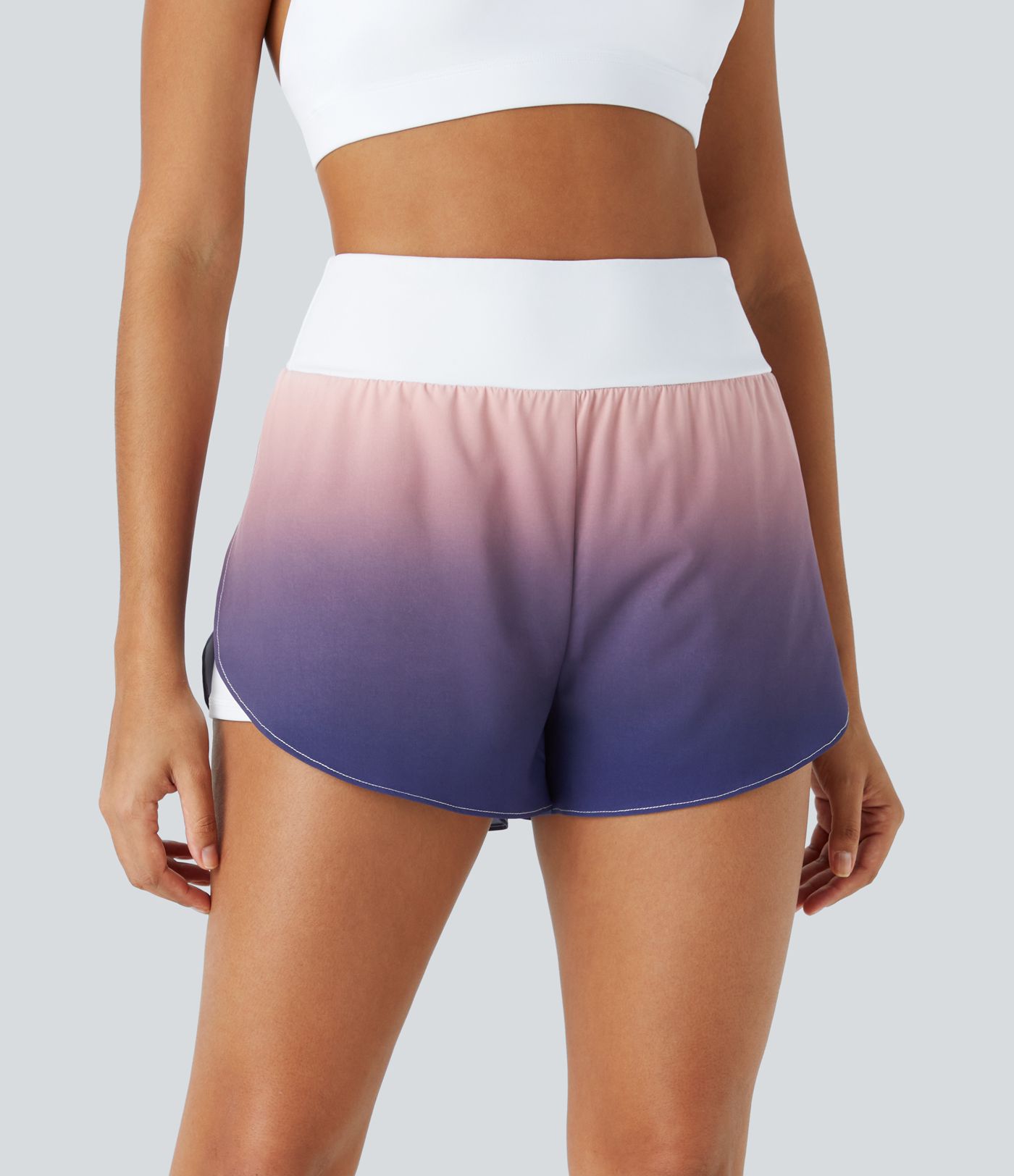 Pantalón corto yoga 2 en 1 tiro alto bolsillo lateral dobladillo curvo efecto degradado