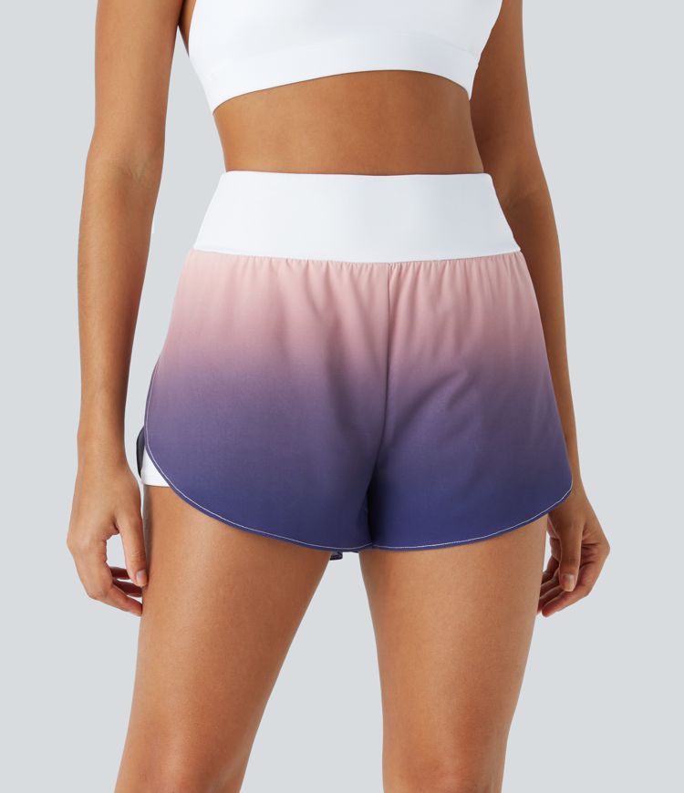 Pantalón corto yoga 2 en 1 tiro alto bolsillo lateral dobladillo curvo efecto degradado