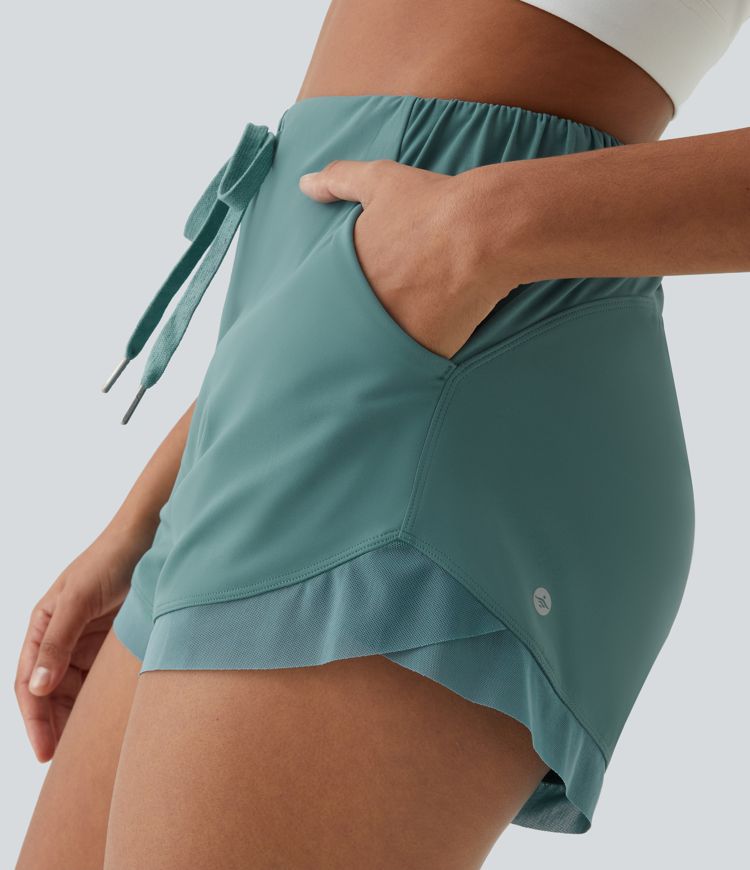 Pantalón corto Softlyzero™ Airy entrenamiento 2 en 1 malla contrastante tacto fresco tiro alto cordón bolsillo lateral-UPF50+