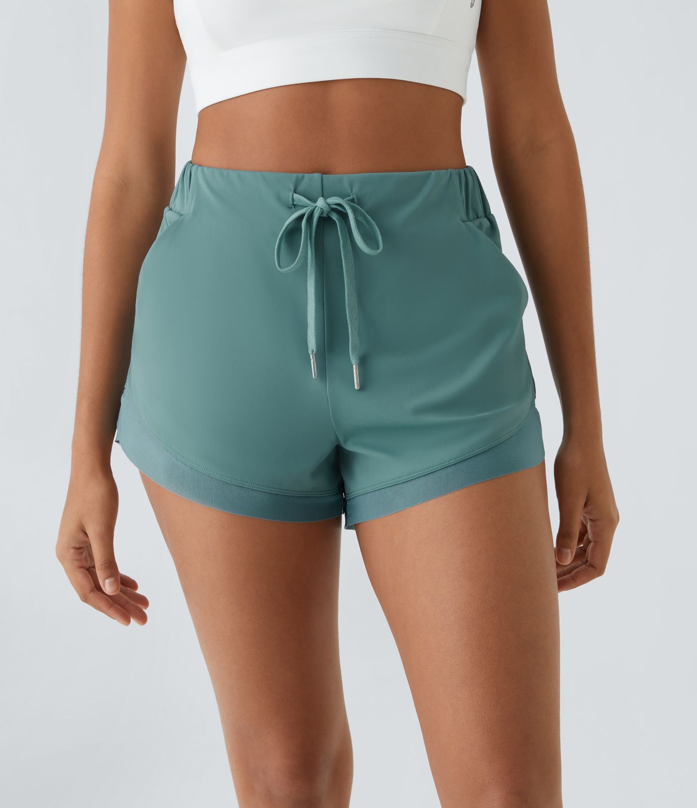 Softlyzero™ Airy High Waisted Drawstring Side Pocket 2-in-1 Contrast Mesh  Workout Shorts-UPF50+