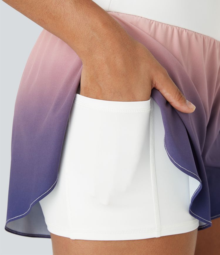 Pantalón corto yoga 2 en 1 tiro alto bolsillo lateral dobladillo curvo efecto degradado