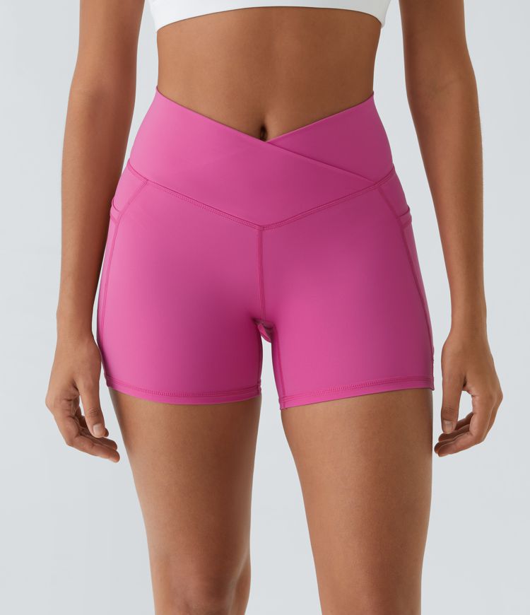 Breezeful™ High Waisted Crossover Pocket Back Flare Quick Dry Yoga Shorts