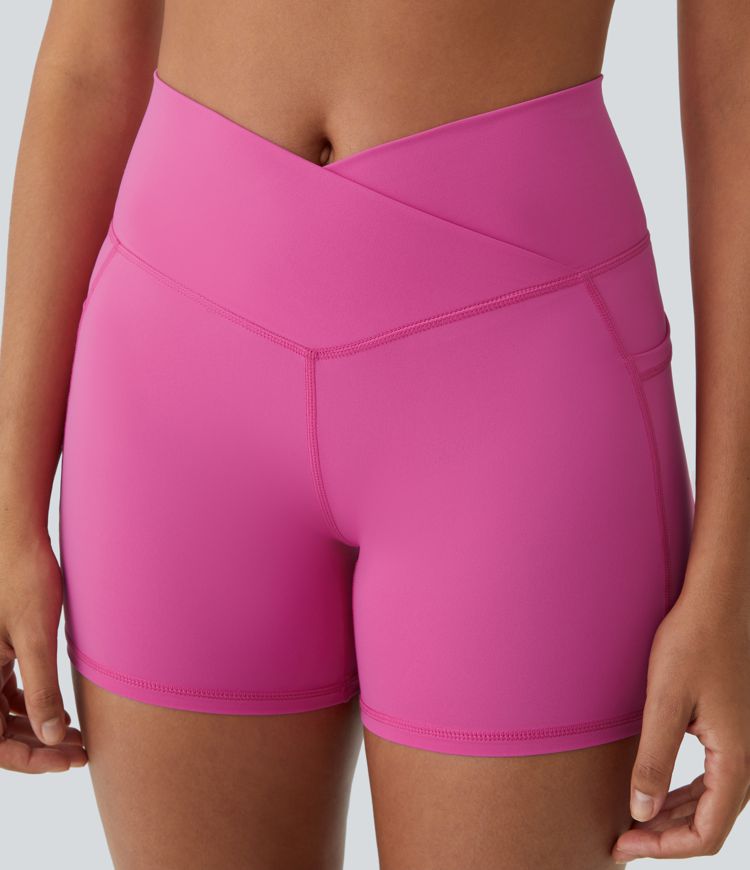 Breezeful™ High Waisted Crossover Pocket Back Flare Quick Dry Yoga Shorts