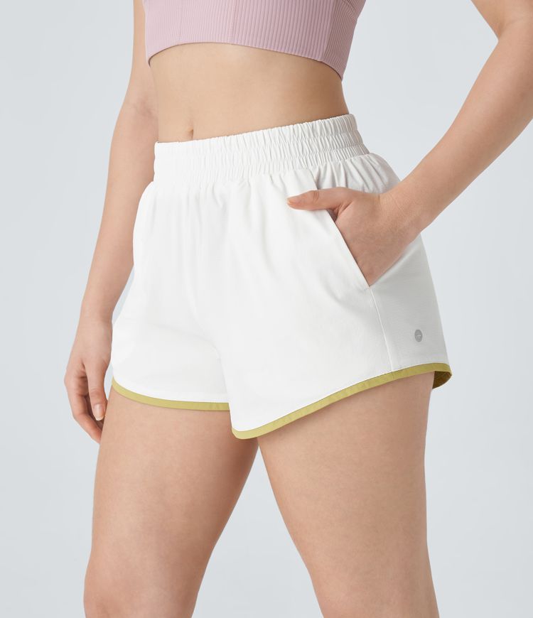 Reversible Mid Rise Pocket Color Block Workout Shorts