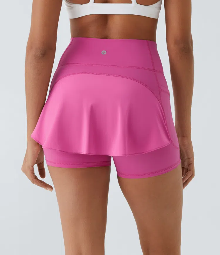Breezeful™ High Waisted Crossover Pocket Back Flare Quick Dry Yoga Shorts
