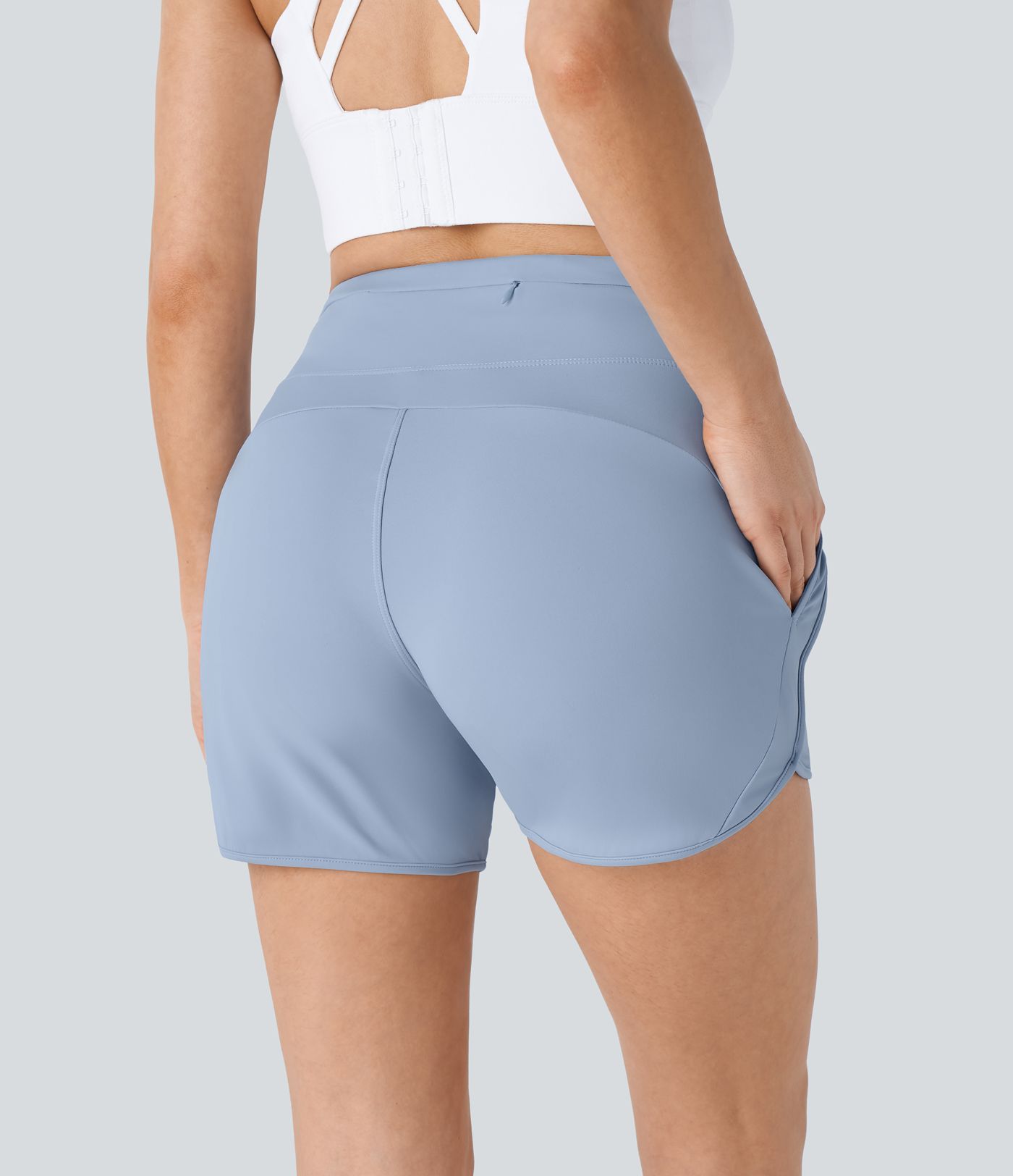 High Waisted Drawstring Pockets Curved Hem Yoga Shorts