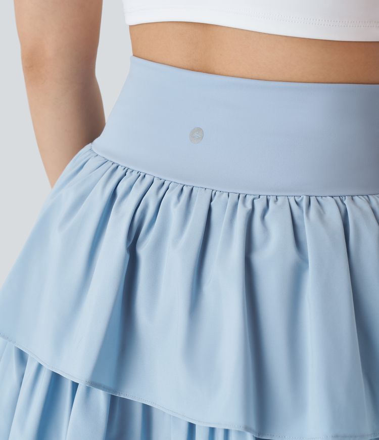 Breezeful™ Crossover High Waisted 2-in-1 Pocket Tiered Mini Quick Dry Dance Skirt