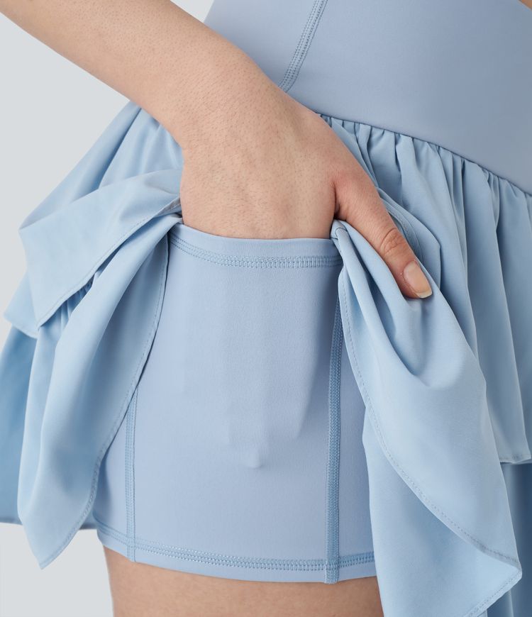 Breezeful™ Crossover High Waisted 2-in-1 Pocket Tiered Mini Quick Dry Dance Skirt