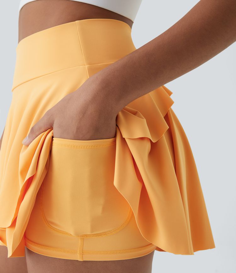 High Waisted 2-in-1 Pocket Flare Mini Tennis Skirt