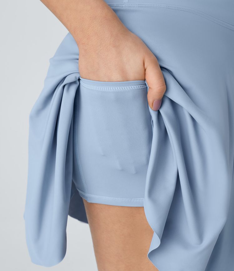 SoftlyZero™ Airy High Waisted Crossover 2-in-1 Pocket Asymmetric Tiered Hem Flowy Mini Cool Touch Skirt-UPF50+