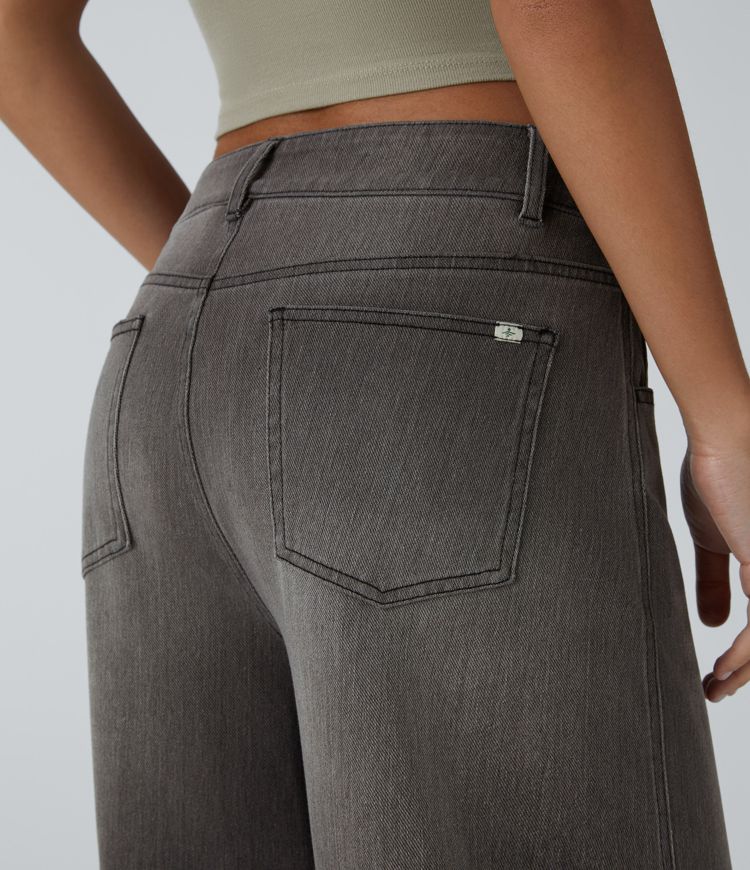Jean décontracté Halara Flex™ taille basse avec bouton, fermeture éclair, multiples poches et jambes amples en maille extensible