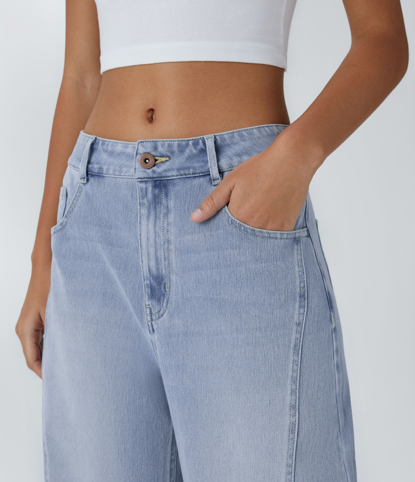 Halara Flex™ Mid Low Rise Zipper Pockets Washed Casual Baggy Mom Jeans