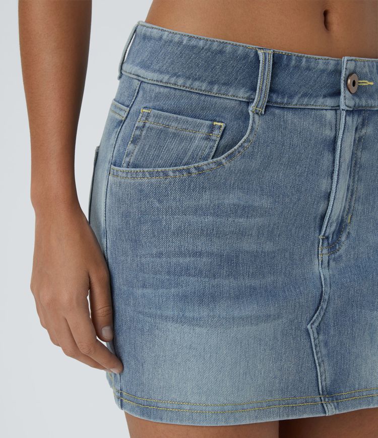 Halara Flex™ Low Rise Zipper Pockets Bodycon Mini Denim Casual Skirt