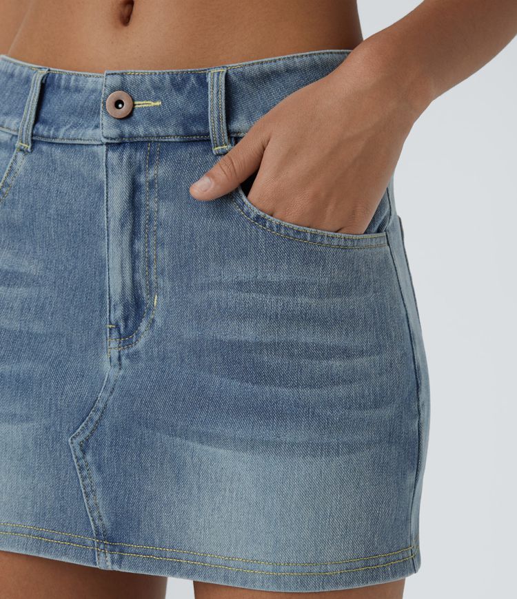 Halara Flex™ Low Rise Zipper Pockets Bodycon Mini Denim Casual Skirt