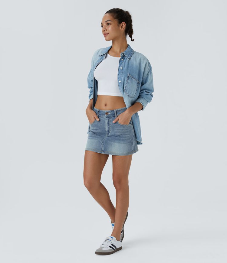 Falda Halara Flex™ Denim elástico ajustada múltiple bolsillo cierre botón tiro bajo