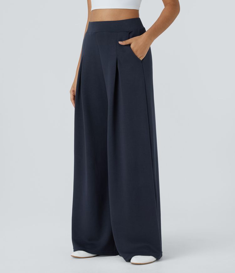 Pantalón pierna ancha bolsillo lateral tiro alto