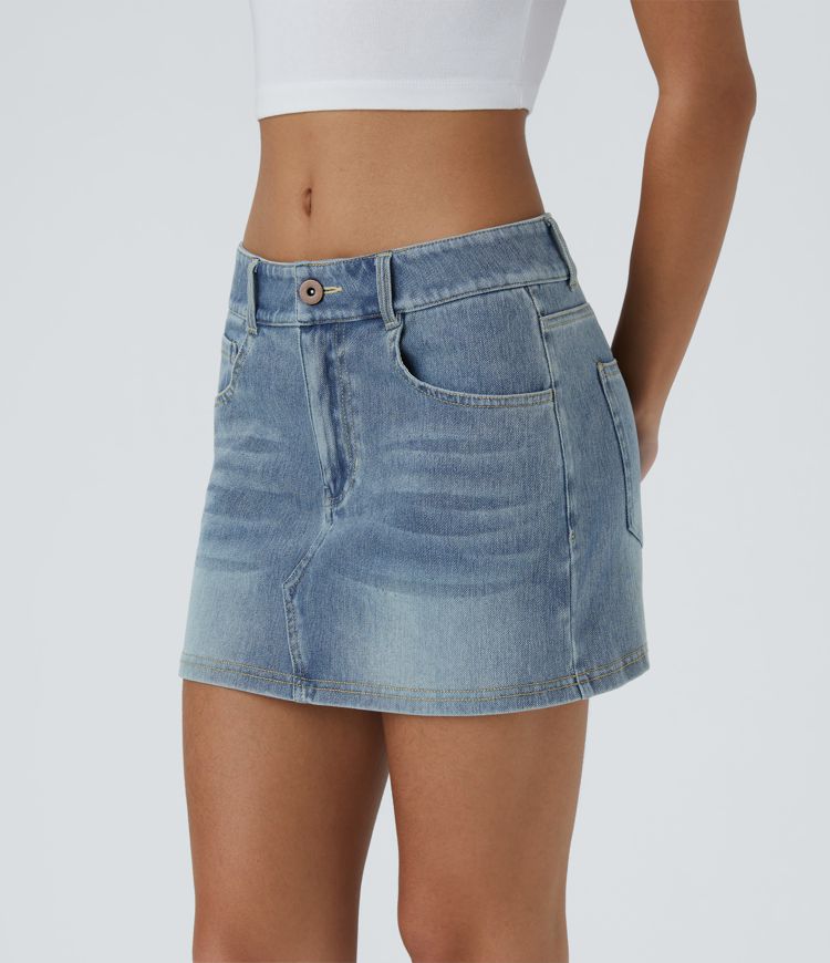 Halara Flex™ Low Rise Zipper Pockets Bodycon Mini Denim Casual Skirt