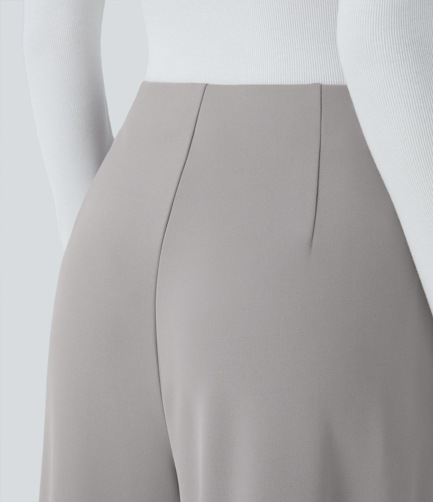 Pantalon Casual en Crêpe à Taille Haute avec Poches et Jambes Amples