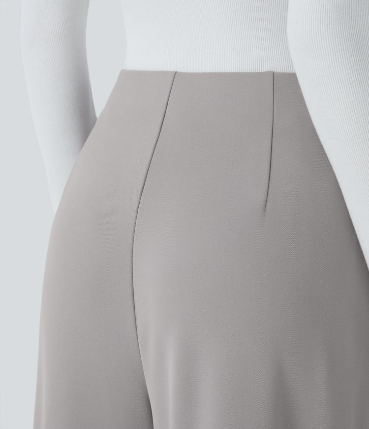 High Waisted Side Pocket Barrel Leg Crepe Casual Trousers