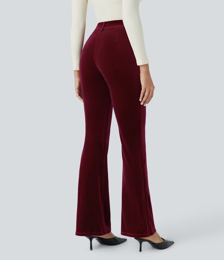High Waisted Side Pocket Slight Flare Velvet Work Pants