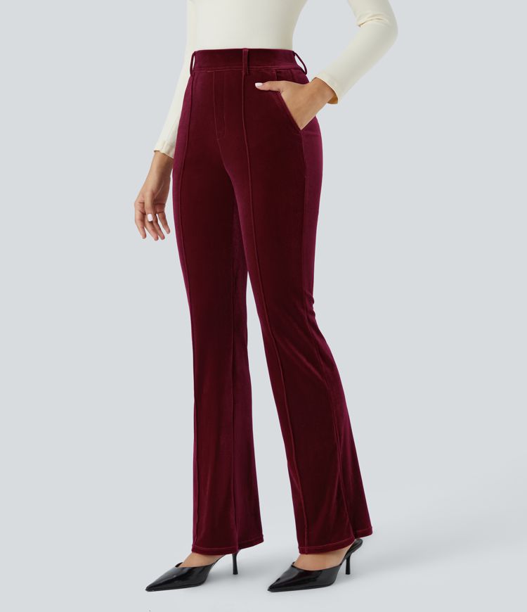 High Waisted Pocket Velvet Work Pants