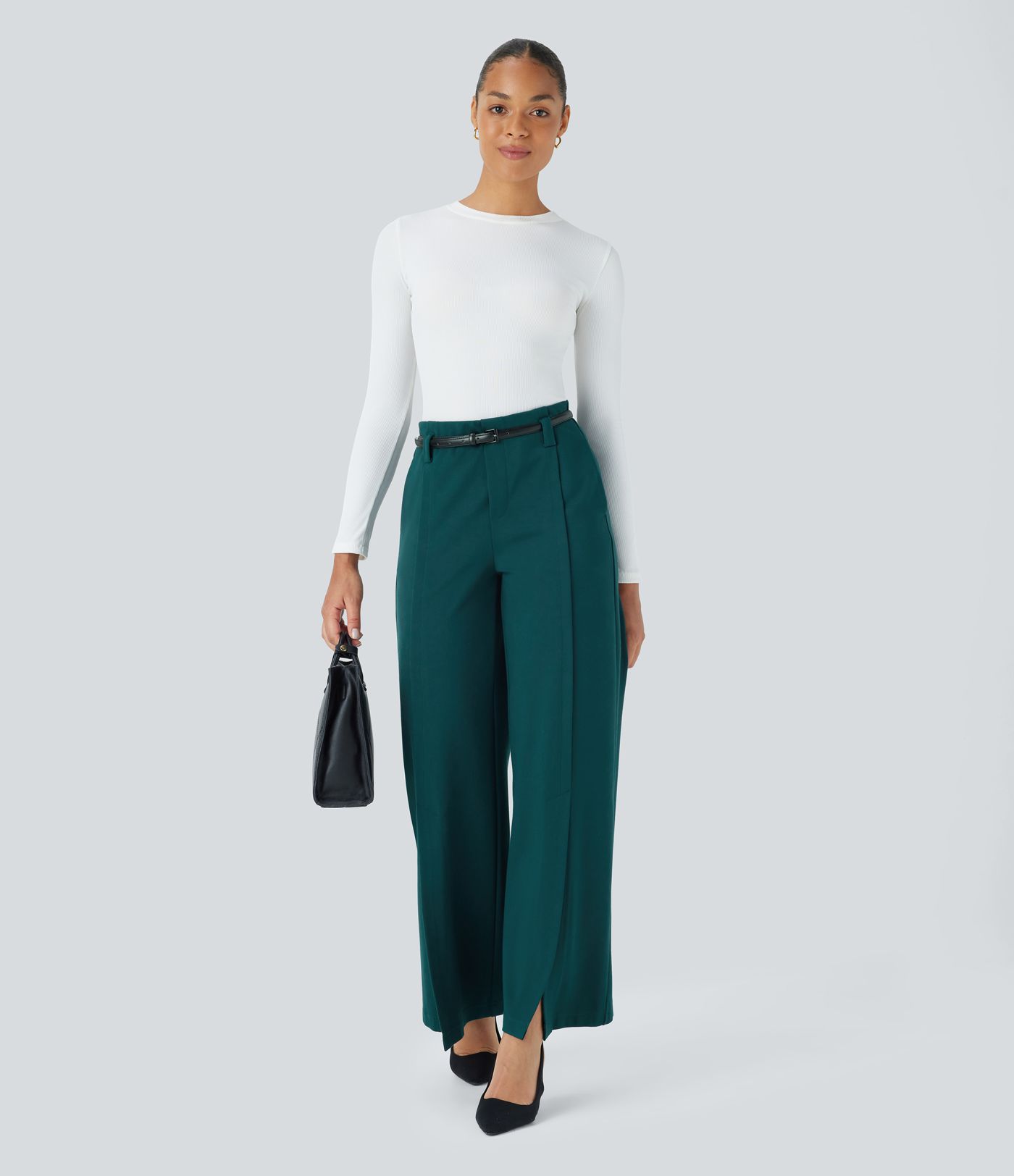 Pantalón Halara Flex™ oficina abertura pierna ancha bolsillo lateral tiro alto