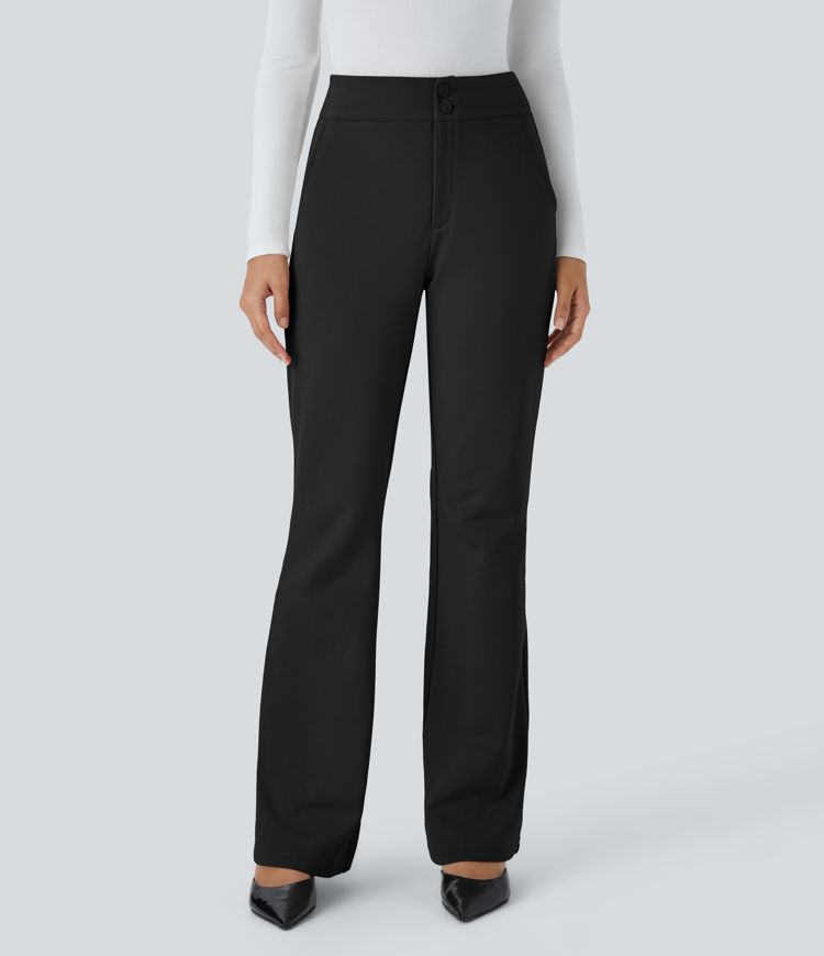 Halara Flex™ High Waisted Button Zipper Side Pocket Slim Fit Slight Flare Work Pants