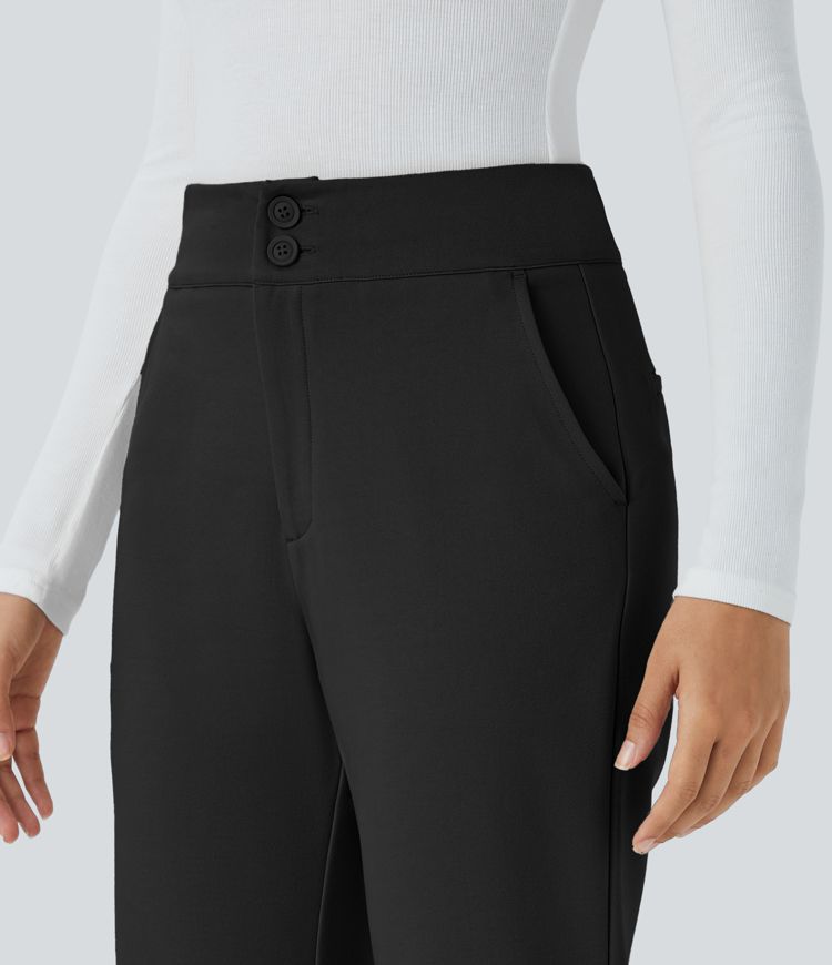 Halara Flex™ High Waisted Button Zipper Side Pocket Slim Fit Slight Flare Work Pants