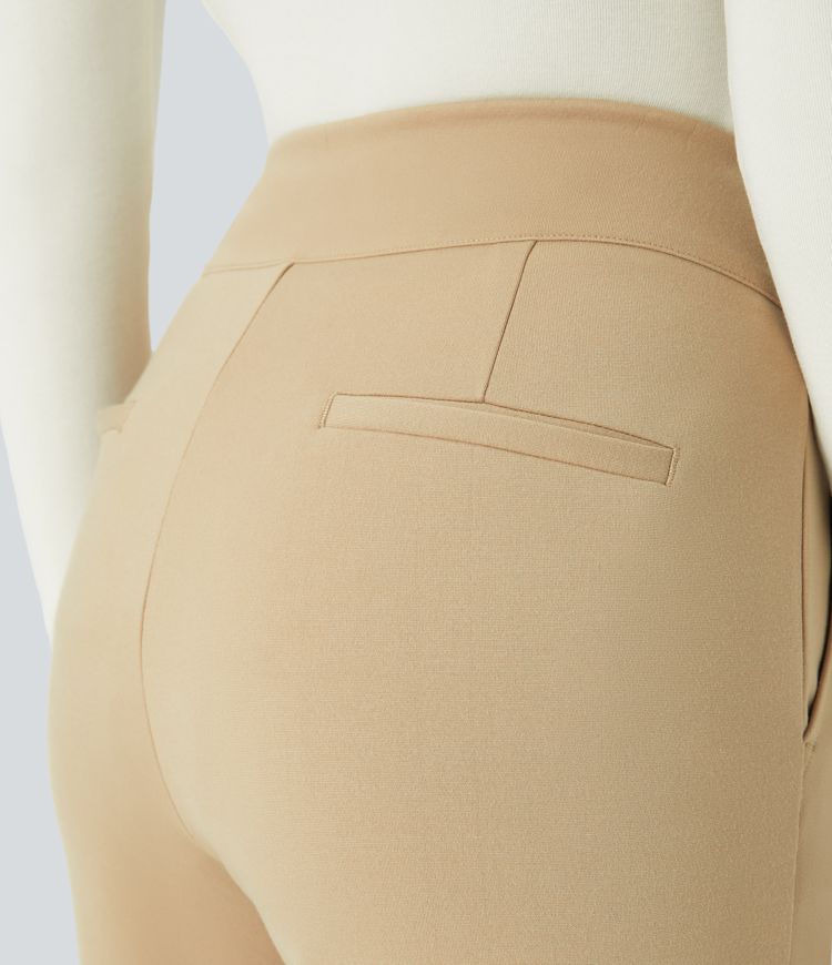 Halara Flex™ High Waisted Button Zipper Side Pocket Slim Fit Slight Flare Work Trousers