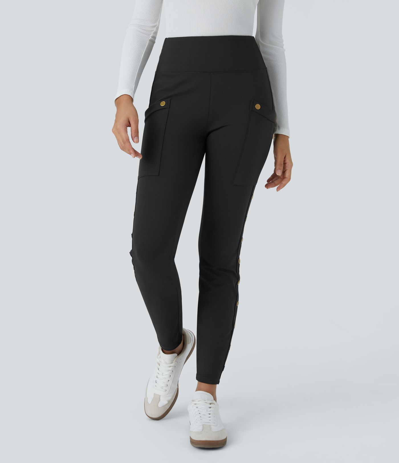 DayStretch High Waisted Decorative Pocket Skinny Ankle Length Casual Trousers