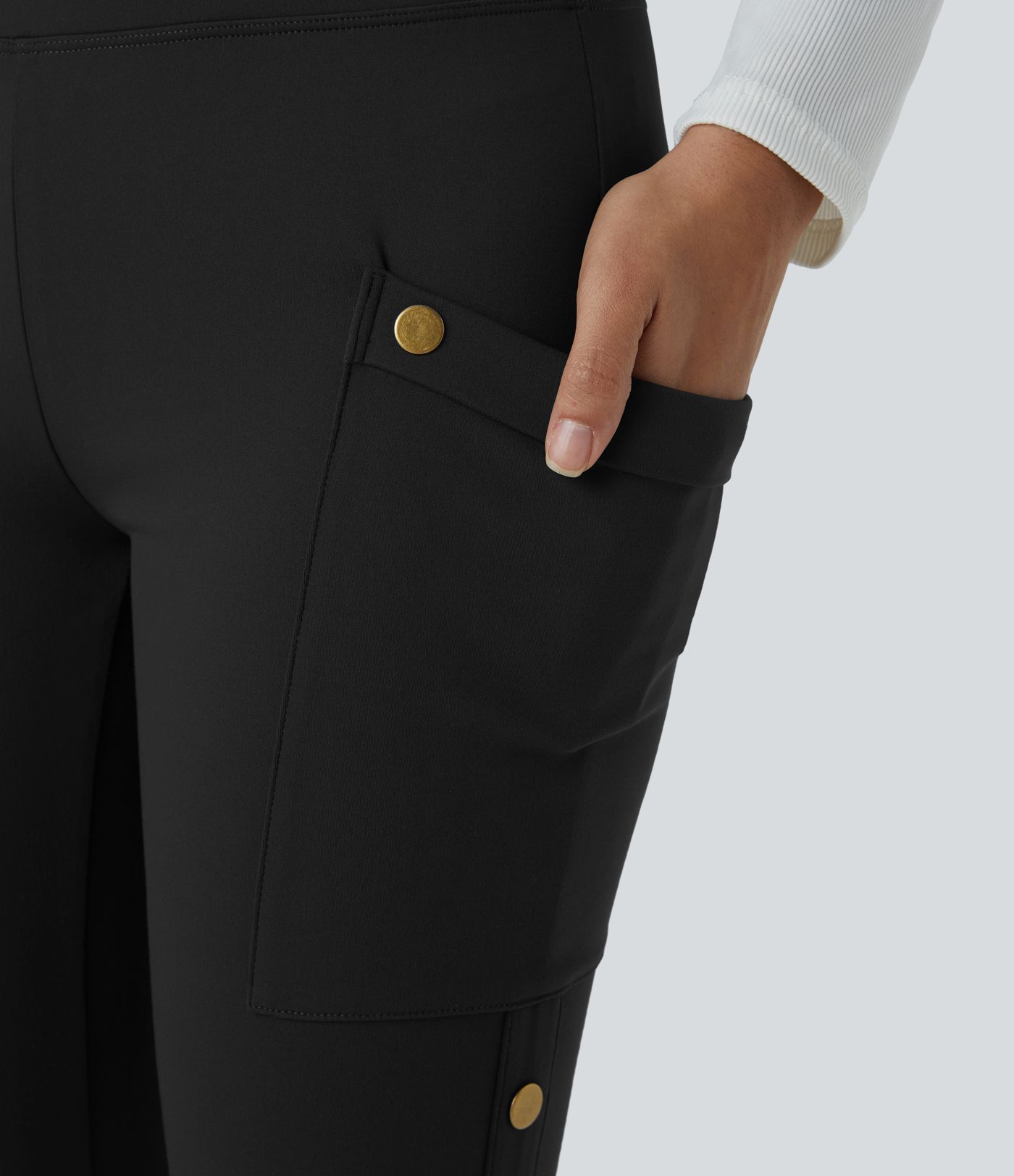 DayStretch High Waisted Decorative Pocket Skinny Ankle Length Casual Trousers