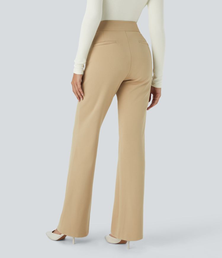 Halara Flex™ High Waisted Button Zipper Side Pocket Slim Fit Slight Flare Work Pants