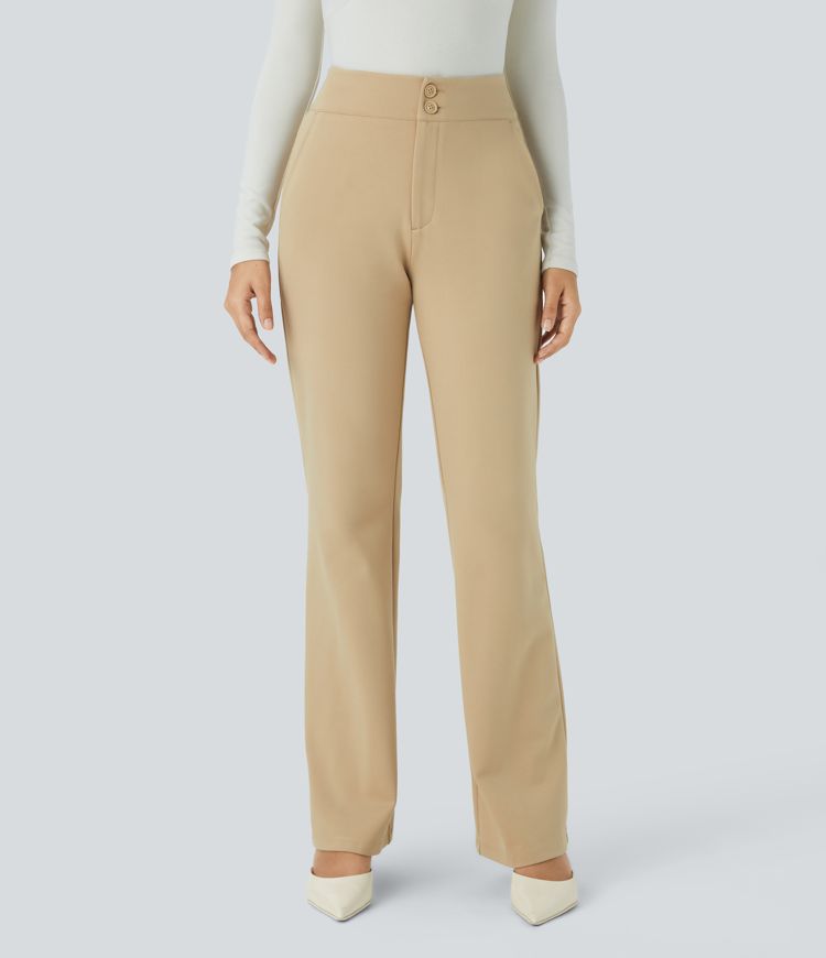 Halara Flex™ High Waisted Button Zipper Side Pocket Slim Fit Slight Flare Work Pants