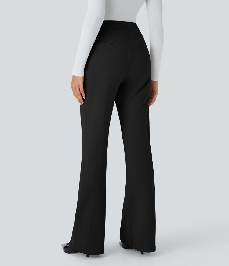 Halara Flex™ High Waisted Button Zipper Side Pocket Slim Fit Slight Flare Work Pants