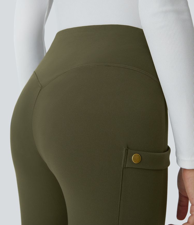 High Waisted Decorative Pocket Skinny Ankle Length Casual Pants