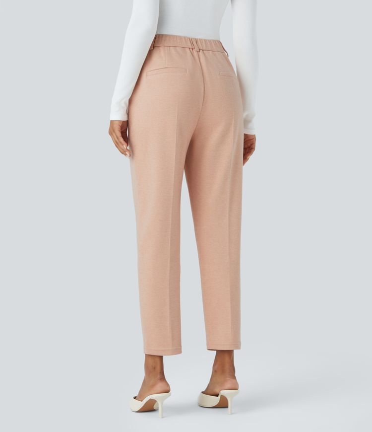 High Waisted Button Zipper Side Pocket Work Trousers