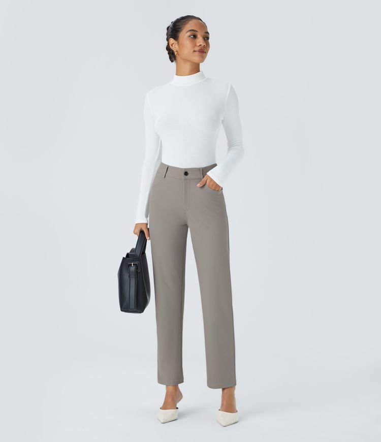 Halara Flex™ High Waisted Zipper Pockets Ankle Length Slim Twill Work Pants